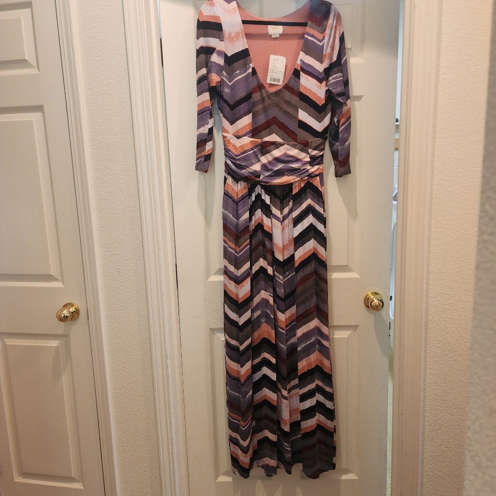 NWT Anthropologie Maeve Novela Chevron Striped Knit Stretch Maxi Dress Sz L